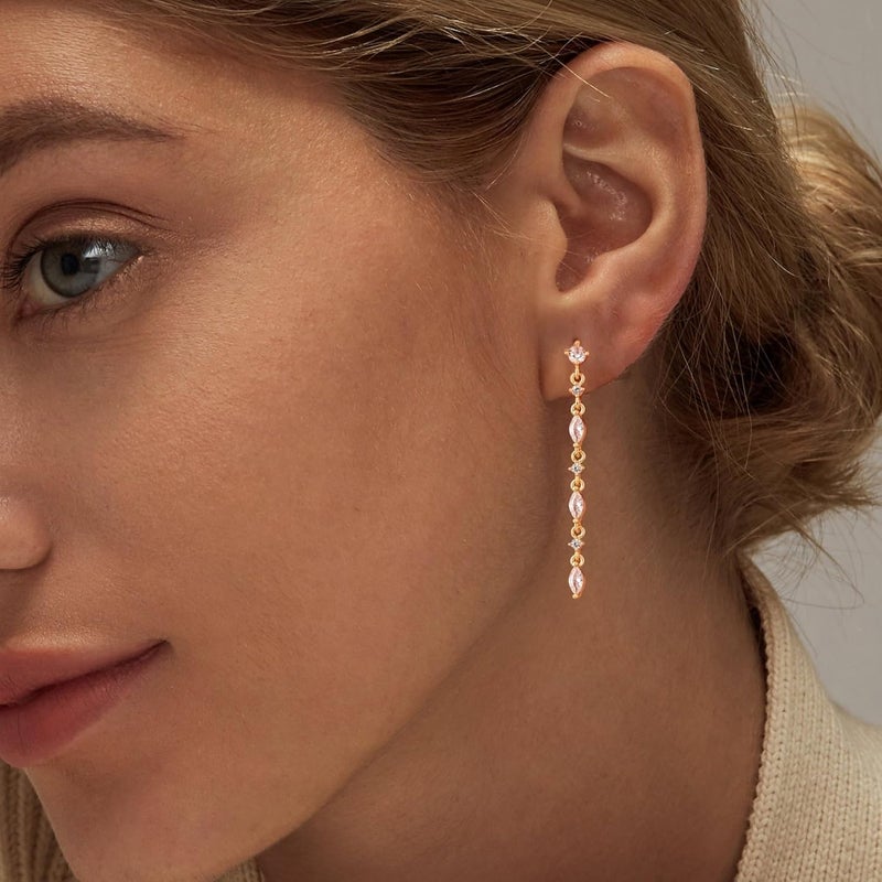 SELFROSE Store Gold Dangle Earrings for Women,Prom Jewelry Dainty Earring 14K Gold Plated Drop Earrings for Women Trendy Hypoallergenic CZ Dangling Earring - Image 2
